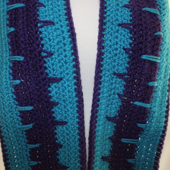 NEW Blue & Purple Crochet Scarf HANDCRAFTED - Picture 2 of 5